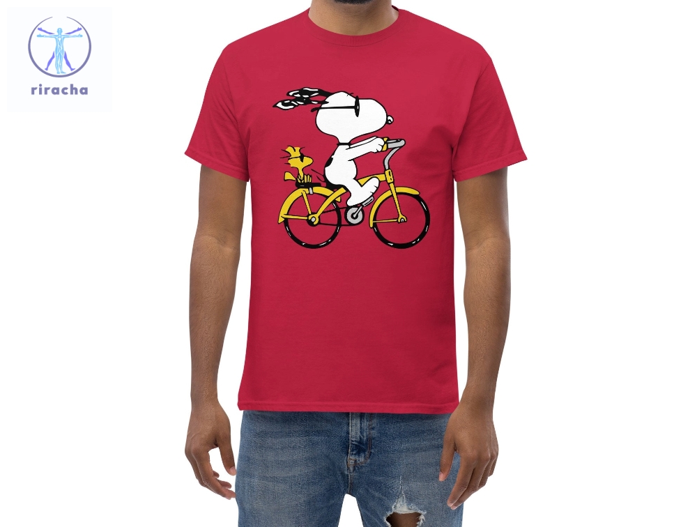 Peanuts Snoopy Woodstock Riding Bike T Shirt Cartoon T Shirt Snoopy Dday Charlie Brown Superstar Unique