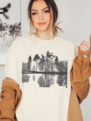 Trendy Folklore Shirt Womens Crewneck Aesthetic Boho Music Tshirt Forest Lake Reflection Graphic Tee Unique riracha 3