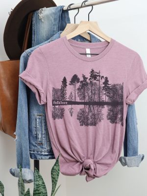 Trendy Folklore Shirt Womens Crewneck Aesthetic Boho Music Tshirt Forest Lake Reflection Graphic Tee Unique riracha 4