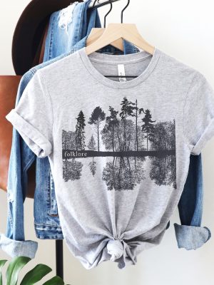 Trendy Folklore Shirt Womens Crewneck Aesthetic Boho Music Tshirt Forest Lake Reflection Graphic Tee Unique riracha 5