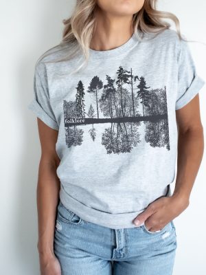 Trendy Folklore Shirt Womens Crewneck Aesthetic Boho Music Tshirt Forest Lake Reflection Graphic Tee Unique riracha 6