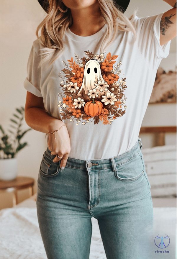 Retro Ghost Shirt Vintage Floral Ghost Halloween Shirt Flower Halloween Shirt Cute Ghost Shirt riracha 1