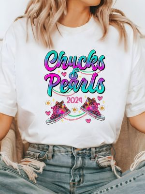 Kamala Harris 2024 Shirt Chucks And Pearls Shirt Madam President Tee Chucks And Pearls T Shirt riracha 2