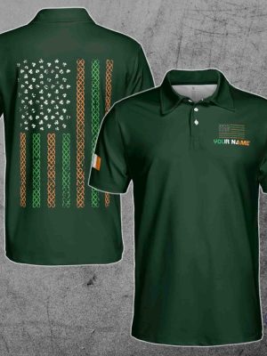 Custom Name Irish American Flag Shamrock St Patricks Day Golf Shirt Irish Olympic Golf Shirt Irish Golf Shirt riracha 2