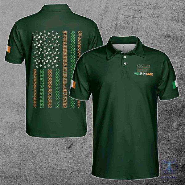 Custom Name Irish American Flag Shamrock St Patricks Day Golf Shirt Irish Olympic Golf Shirt Irish Golf Shirt riracha 2