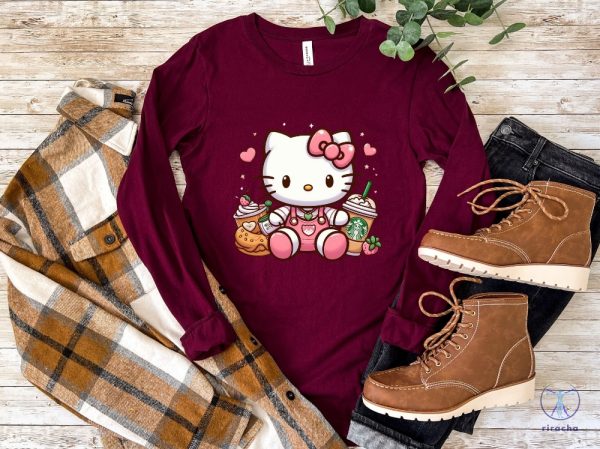 Hello Kitty Coffee Lover Sweatshirt Cat Lover Gift Hoodie Hello Kitty Coffee Shirt riracha 7