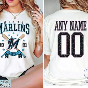 Custom Miami Baseball Tshirt Personalized Name And Number Tshirt Miami Marlins Shirt riracha 2