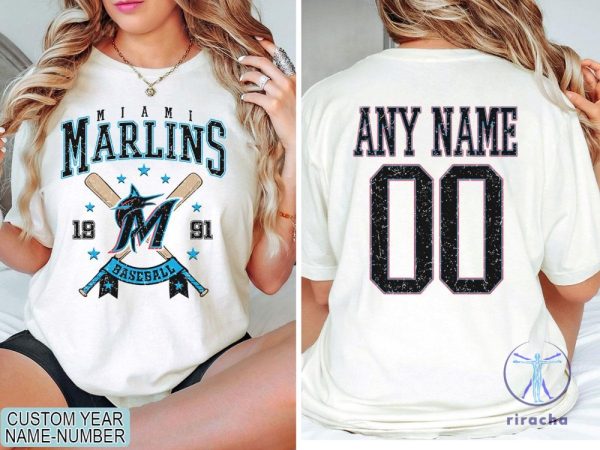 Custom Miami Baseball Tshirt Personalized Name And Number Tshirt Miami Marlins Shirt riracha 2