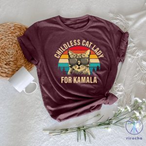 Childless Cat Lady Shirt Kamala Harris 2024 Tee Madam President Democrat Tee riracha 3