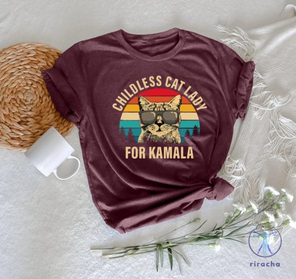 Childless Cat Lady Shirt Kamala Harris 2024 Tee Madam President Democrat Tee riracha 3