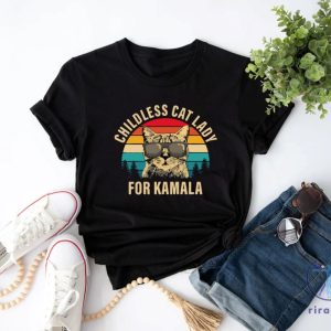 Childless Cat Lady Shirt Kamala Harris 2024 Tee Madam President Democrat Tee riracha 4