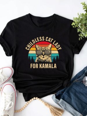 Childless Cat Lady Shirt Kamala Harris 2024 Tee Madam President Democrat Tee riracha 4