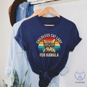 Childless Cat Lady Shirt Kamala Harris 2024 Tee Madam President Democrat Tee riracha 5