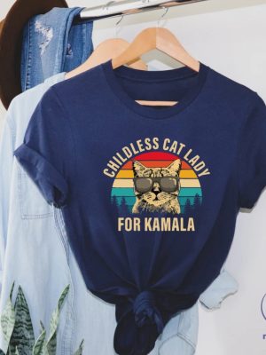 Childless Cat Lady Shirt Kamala Harris 2024 Tee Madam President Democrat Tee riracha 5