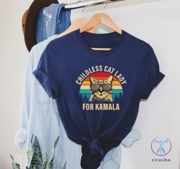 Childless Cat Lady Shirt Kamala Harris 2024 Tee Madam President Democrat Tee riracha 5