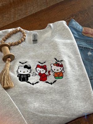 Hello Kitty Halloween Embroidered Shirt Scary Kitty Halloween Crewneck Hello Kitty Halloween Shirt riracha 2