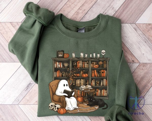 Retro Ghost Reading Books Sweatshirt Librarian Ghost Halloween Halloweentown Shirt riracha 1