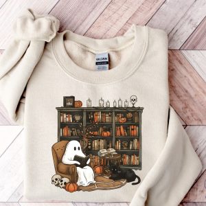 Retro Ghost Reading Books Sweatshirt Librarian Ghost Halloween Halloweentown Shirt riracha 2