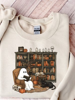 Retro Ghost Reading Books Sweatshirt Librarian Ghost Halloween Halloweentown Shirt riracha 2