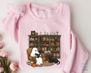 Retro Ghost Reading Books Sweatshirt Librarian Ghost Halloween Halloweentown Shirt riracha 3