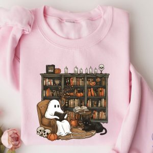 Retro Ghost Reading Books Sweatshirt Librarian Ghost Halloween Halloweentown Shirt riracha 3