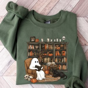 Retro Ghost Reading Books Sweatshirt Librarian Ghost Halloween Halloweentown Shirt riracha 4