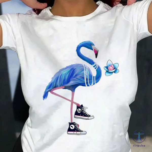 Flamingo Chucks And Pearls Shirt Blue Flamingo T Shirt Blue Flamingo Kamala Harris Shirt riracha 3