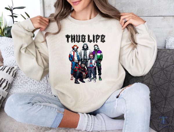 Thug Life Halloween Sweatshirt Funny Horror Killers Hoodie Michael Myers Jason Voorhees Sweatshirt riracha 1