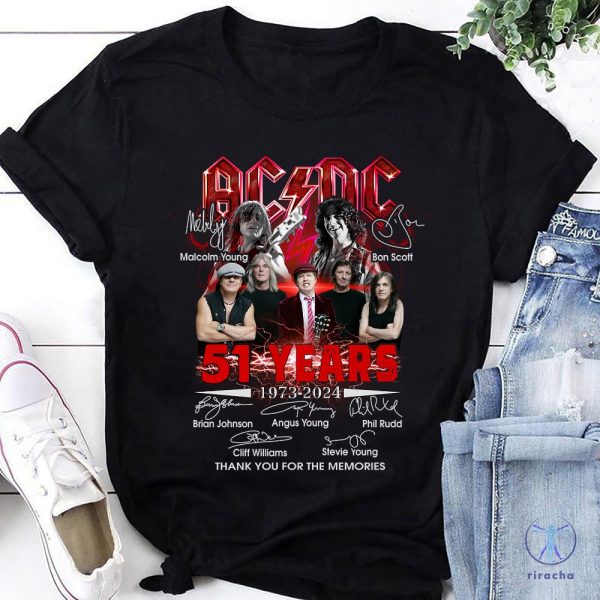 Acdc 51 Years 1973 2024 Signature Shirt Acdc Rock Band Tour 2024 Shirt Acdc Fan Gift Ac Dc Shirt riracha 1