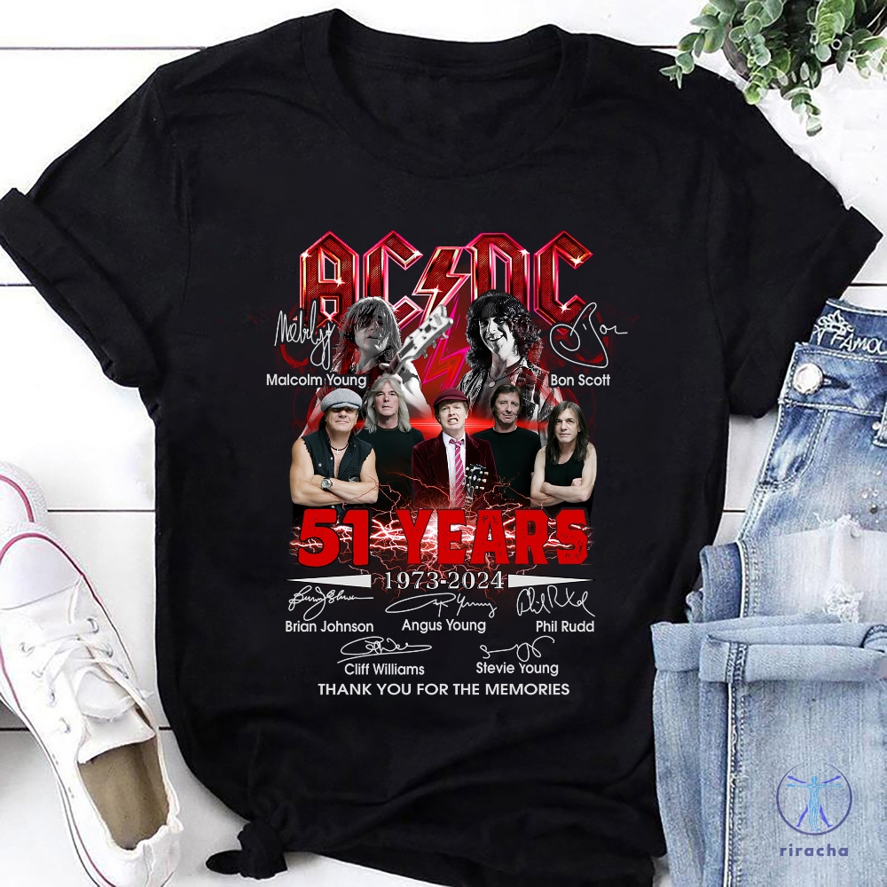 Acdc 51 Years 1973 2024 Signature Shirt Acdc Rock Band Tour 2024 Shirt Acdc Fan Gift Ac Dc Shirt