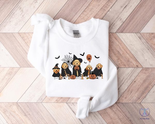 Ghost And Witch Goldendoodle Halloween Sweatshirt Ghost Goldendoodle Shirt Halloween Dog Shirt riracha 1