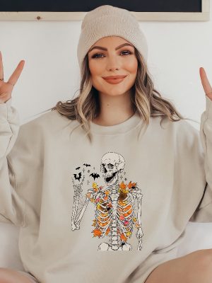 Fall Skeleton Sweatshirt Halloween Skeleton Shirt Halloween Gifts Halloween Women Sweater riracha 3