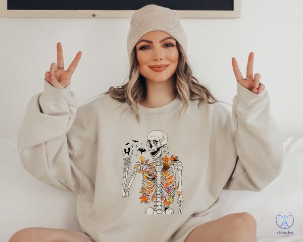 Fall Skeleton Sweatshirt Halloween Skeleton Shirt Halloween Gifts Halloween Women Sweater riracha 3