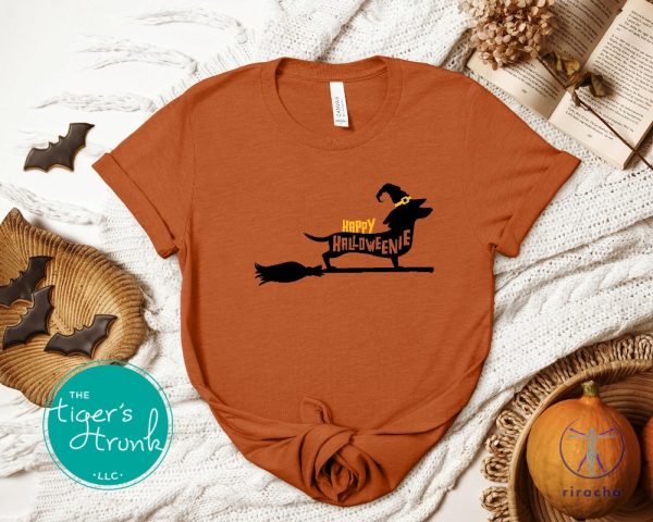 Gifts For Dog Lovers Happy Halloweenie Dachshund Witch Hat Spooky Dog Shirt Happy Halloweenie Shirt riracha 1