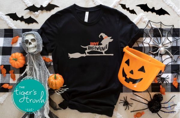 Gifts For Dog Lovers Happy Halloweenie Dachshund Witch Hat Spooky Dog Shirt Happy Halloweenie Shirt riracha 3