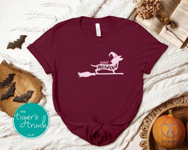 Gifts For Dog Lovers Happy Halloweenie Dachshund Witch Hat Spooky Dog Shirt Happy Halloweenie Shirt riracha 4