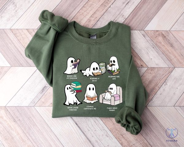 Ghost Reading Books Sweater Bookish Halloween Sweatshirt Halloween Teacher Gift Librarian Halloween T Shirt riracha 2