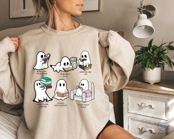 Ghost Reading Books Sweater Bookish Halloween Sweatshirt Halloween Teacher Gift Librarian Halloween T Shirt riracha 4