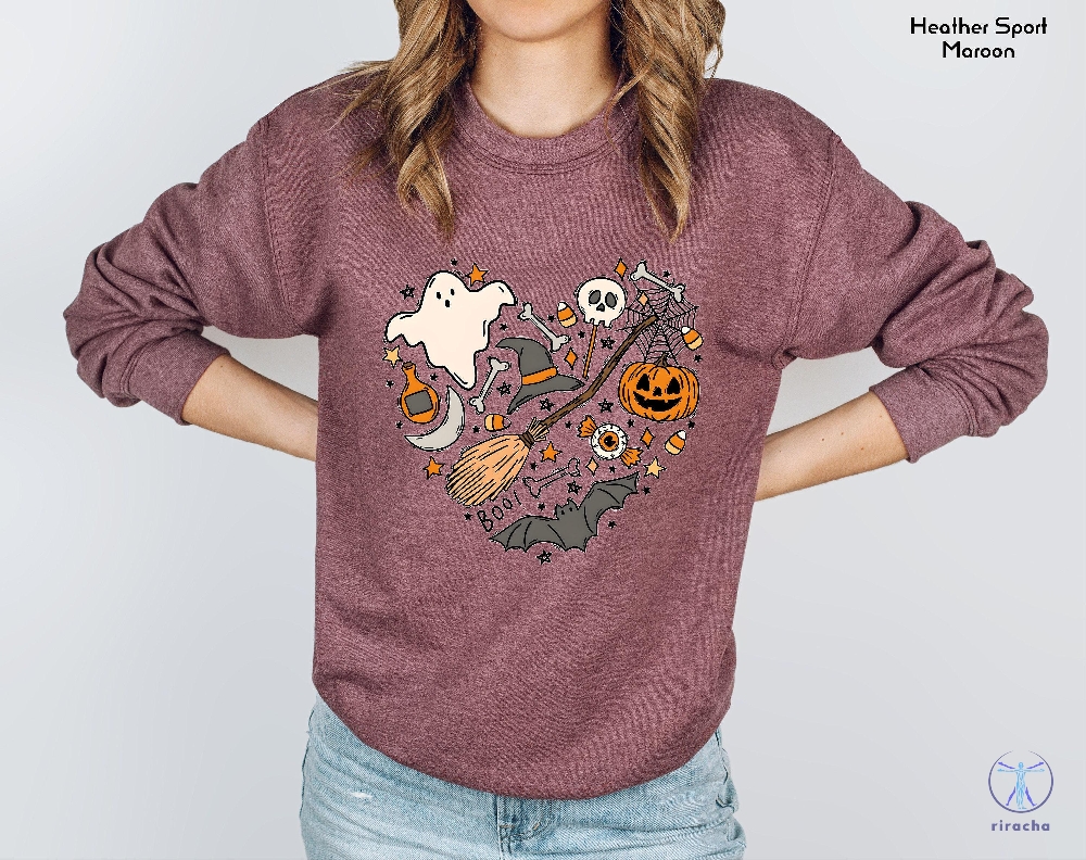 Halloween Heart Sweatshirt Halloween Boo Shirt Ghost Sweatshirt Halloween Gift Halloween Costume