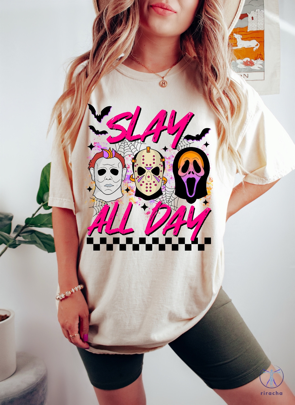 Slay All Day Halloween Shirt Fall Halloween Sweatshirt Horror Movie Shirts Vintage Fall Tshirts Scary Sweater riracha 2