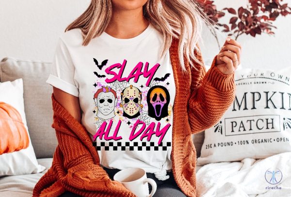 Slay All Day Halloween Shirt Fall Halloween Sweatshirt Horror Movie Shirts Vintage Fall Tshirts Scary Sweater riracha 3
