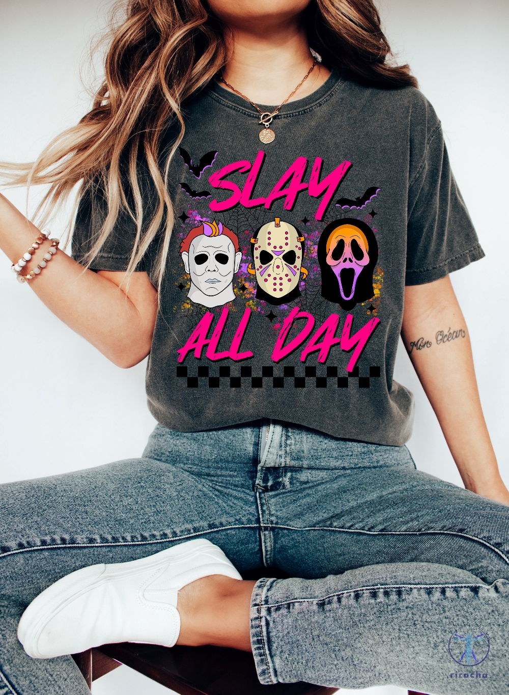 Slay All Day Halloween Shirt Fall Halloween Sweatshirt Horror Movie Shirts Vintage Fall Tshirts Scary Sweater riracha 4