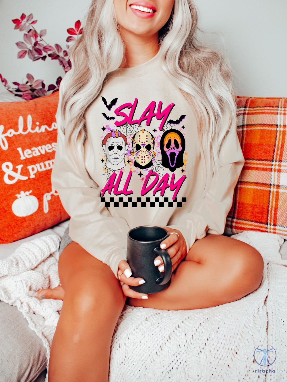 Slay All Day Halloween Shirt Fall Halloween Sweatshirt Horror Movie Shirts Vintage Fall Tshirts Scary Sweater riracha 5