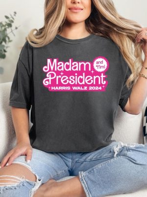 Madam President And Tim Shirt Kamala Harris Shirt Harris Walz 2024 Female President Shirt riracha 3