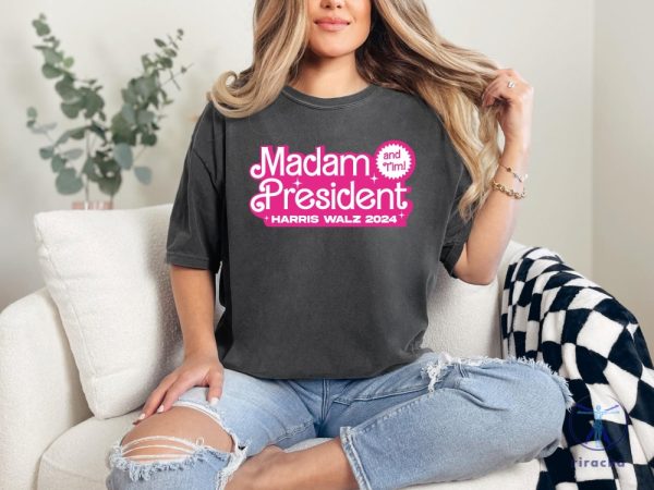 Madam President And Tim Shirt Kamala Harris Shirt Harris Walz 2024 Female President Shirt riracha 3