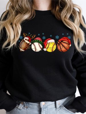 Sport Balls Christmas Lights Sweatshirt Football Baseball Basketball Christmas Hat T Shirt riracha 2