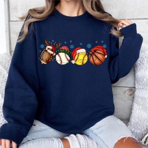 Sport Balls Christmas Lights Sweatshirt Football Baseball Basketball Christmas Hat T Shirt riracha 3