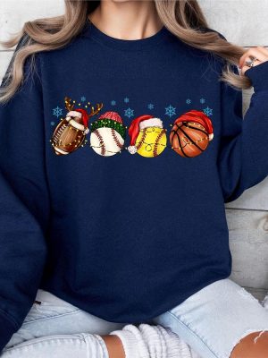 Sport Balls Christmas Lights Sweatshirt Football Baseball Basketball Christmas Hat T Shirt riracha 3