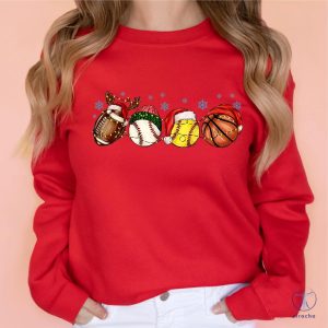 Sport Balls Christmas Lights Sweatshirt Football Baseball Basketball Christmas Hat T Shirt riracha 5