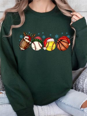 Sport Balls Christmas Lights Sweatshirt Football Baseball Basketball Christmas Hat T Shirt riracha 6